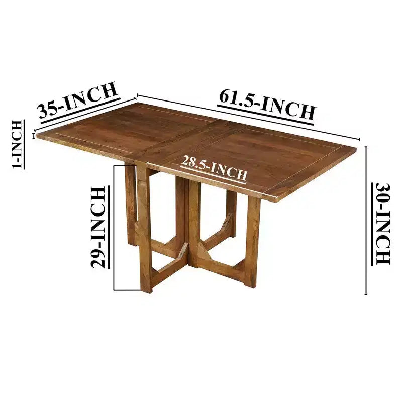 Table à manger rectangulaire Royal Hampton de 62 pouces, en bois de manguier naturel fabriqué à la main avec fermetures magnétiques