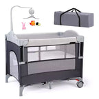 JOYMOR 4 in 1 Pack and Play with Bassinet, Baby Bassinet for Newborn Infant, Portable Baby Playpen for Babies and Toddlers (Black)
