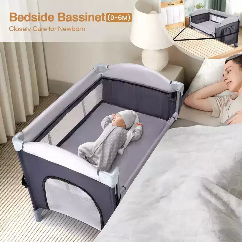 JOYMOR Parc bébé 4 en 1 avec berceau, Berceau pour nouveau-né, Parc de jeu portable pour bébés et tout-petits (Noir)