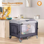 JOYMOR Parc bébé 4 en 1 avec berceau, Berceau pour nouveau-né, Parc de jeu portable pour bébés et tout-petits (Noir)