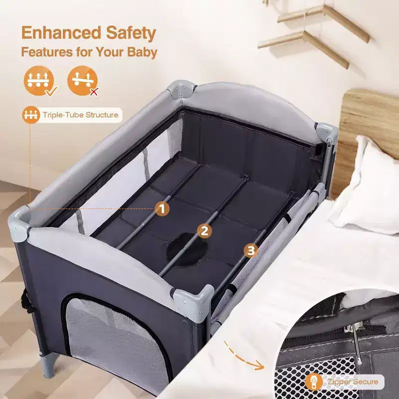 JOYMOR Parc bébé 4 en 1 avec berceau, Berceau pour nouveau-né, Parc de jeu portable pour bébés et tout-petits (Noir)