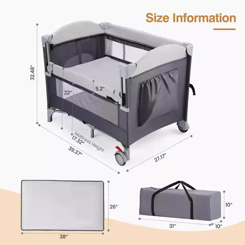 JOYMOR Parc bébé 4 en 1 avec berceau, Berceau pour nouveau-né, Parc de jeu portable pour bébés et tout-petits (Noir)