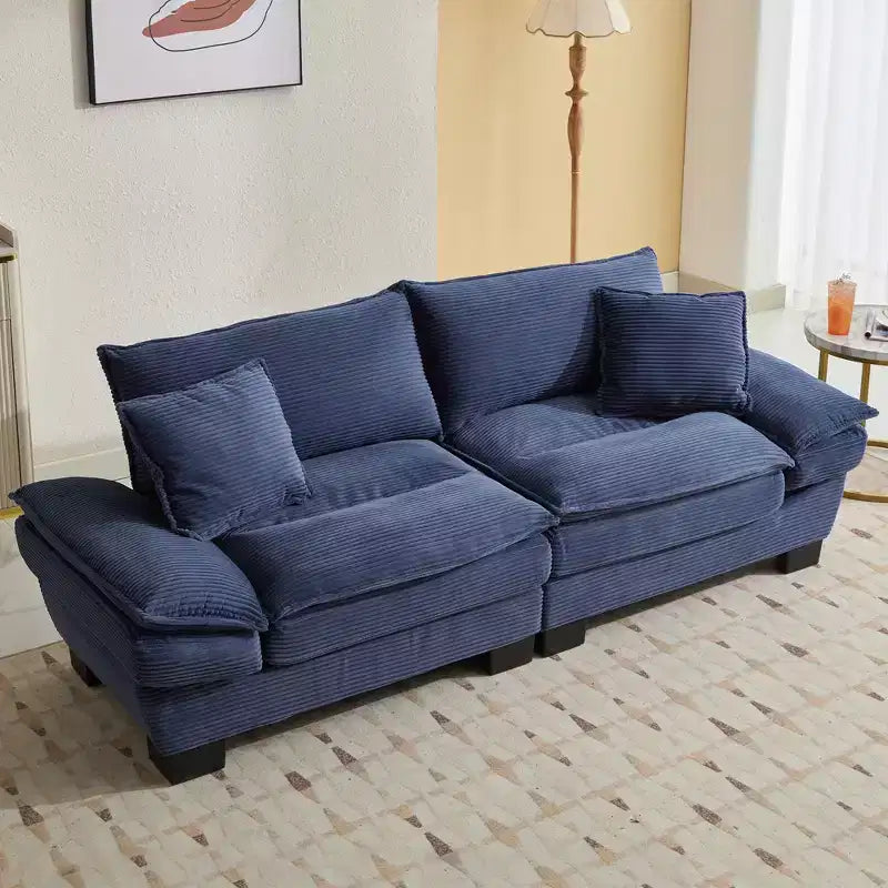 MAYEERTY Canapé deux places en velours côtelé Rembourré Siège profond Canapé confortable avec oreillers pour chambre à coucher, salon, bureau, bleu