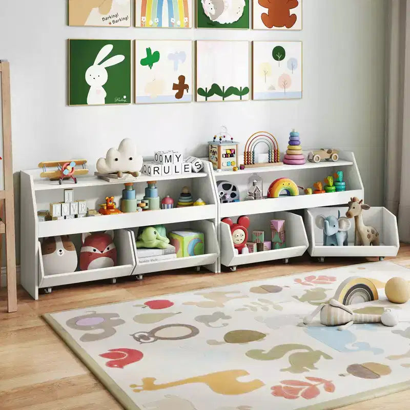 Organisateur de jouets pour enfants Costway avec 2 tiroirs mobiles et compartiment à étagère ouverte pour enfants Gris/Blanc