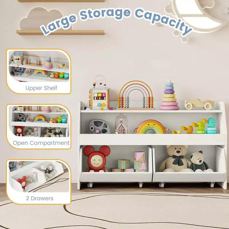 Organisateur de jouets pour enfants Costway avec 2 tiroirs mobiles et compartiment à étagère ouverte pour enfants Gris/Blanc