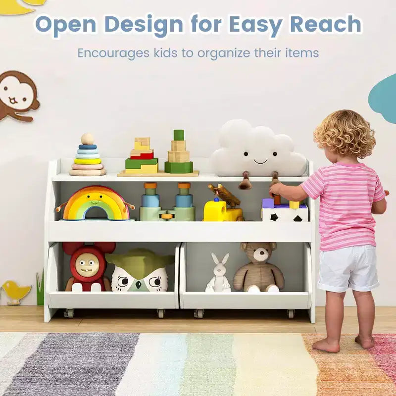 Organisateur de jouets pour enfants Costway avec 2 tiroirs mobiles et compartiment à étagère ouverte pour enfants Gris/Blanc