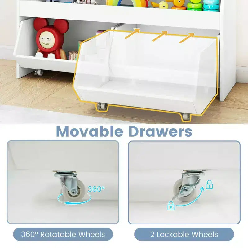 Organisateur de jouets pour enfants Costway avec 2 tiroirs mobiles et compartiment à étagère ouverte pour enfants Gris/Blanc