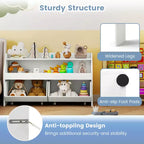 Organisateur de jouets pour enfants Costway avec 2 tiroirs mobiles et compartiment à étagère ouverte pour enfants Gris/Blanc