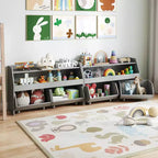 Organisateur de jouets pour enfants Costway avec 2 tiroirs mobiles et compartiment à étagère ouverte pour enfants Gris/Blanc