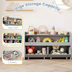 Organisateur de jouets pour enfants Costway avec 2 tiroirs mobiles et compartiment à étagère ouverte pour enfants Gris/Blanc