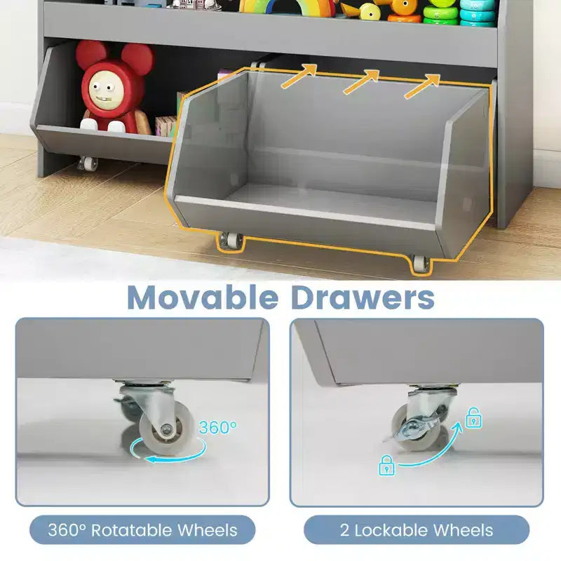 Organisateur de jouets pour enfants Costway avec 2 tiroirs mobiles et compartiment à étagère ouverte pour enfants Gris/Blanc