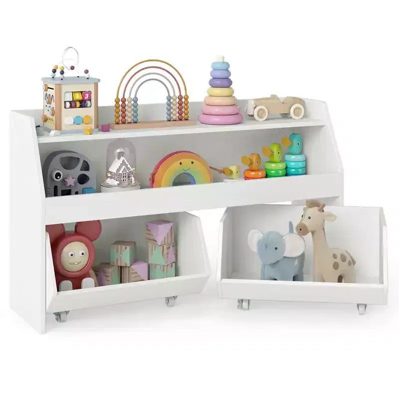 Organisateur de jouets pour enfants Costway avec 2 tiroirs mobiles et compartiment à étagère ouverte pour enfants Gris/Blanc