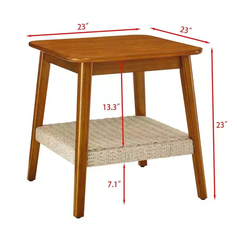 Table d'appoint Homy Casa en bois de style Mid-Century avec étagère tressée, finition noyer