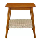 Table d'appoint Homy Casa en bois de style Mid-Century avec étagère tressée, finition noyer
