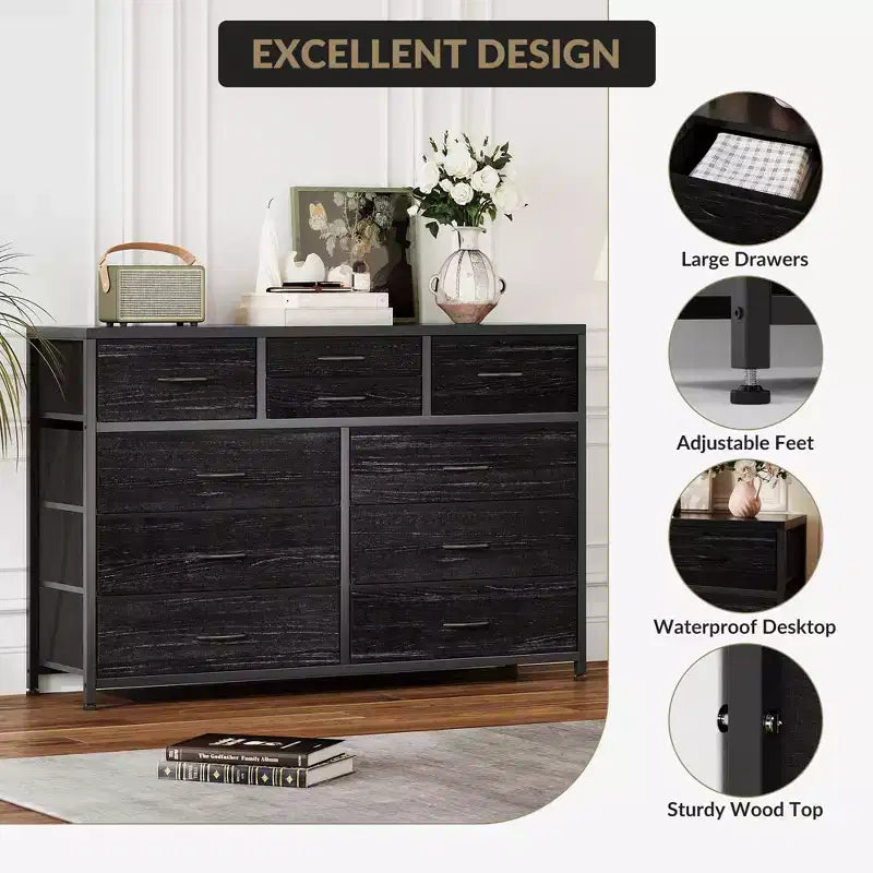 Tiroirs de rangement, commode 10 tiroirs, meuble TV moderne, espace de rangement spacieux, convient pour la chambre à coucher, le couloir, l'entrée