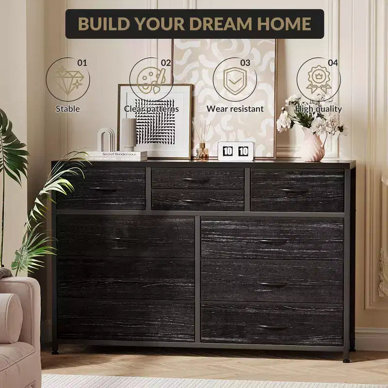 Tiroirs de rangement, commode 10 tiroirs, meuble TV moderne, espace de rangement spacieux, convient pour la chambre à coucher, le couloir, l'entrée