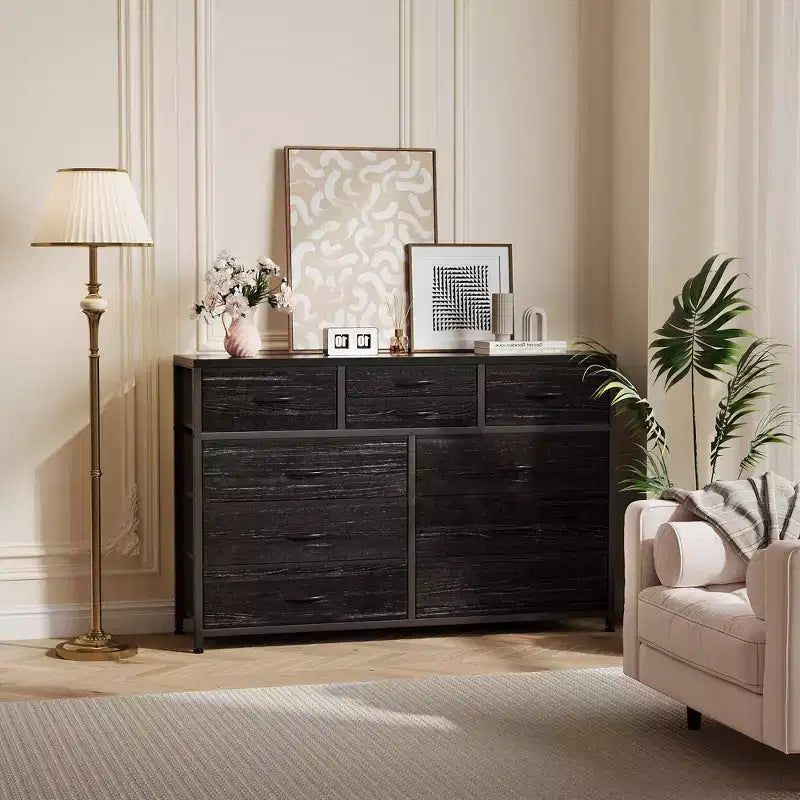 Tiroirs de rangement, commode 10 tiroirs, meuble TV moderne, espace de rangement spacieux, convient pour la chambre à coucher, le couloir, l'entrée