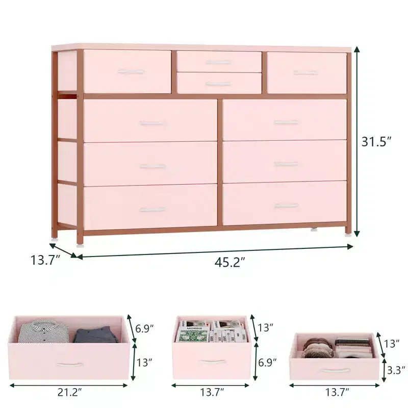 Tiroirs de rangement, commode 10 tiroirs, meuble TV moderne, espace de rangement spacieux, convient pour la chambre à coucher, le couloir, l'entrée