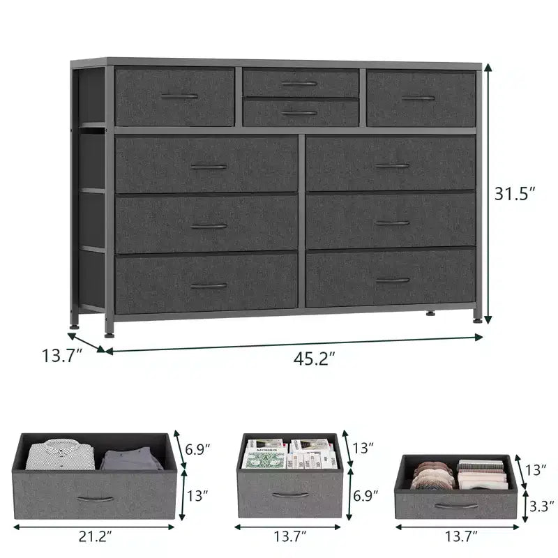 Tiroirs de rangement, commode 10 tiroirs, meuble TV moderne, espace de rangement spacieux, convient pour la chambre à coucher, le couloir, l'entrée