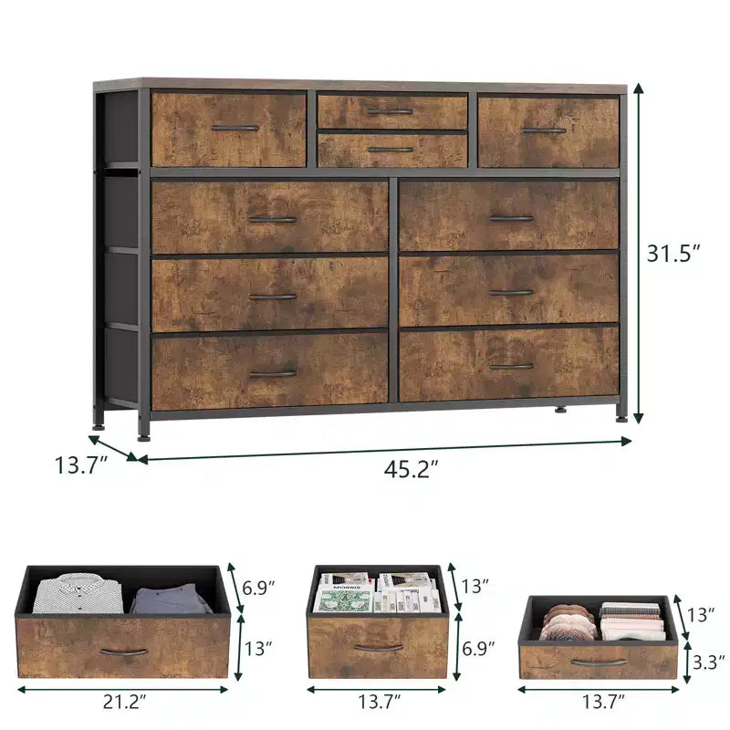 Tiroirs de rangement, commode 10 tiroirs, meuble TV moderne, espace de rangement spacieux, convient pour la chambre à coucher, le couloir, l'entrée