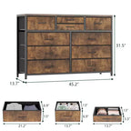 Tiroirs de rangement, commode 10 tiroirs, meuble TV moderne, espace de rangement spacieux, convient pour la chambre à coucher, le couloir, l'entrée