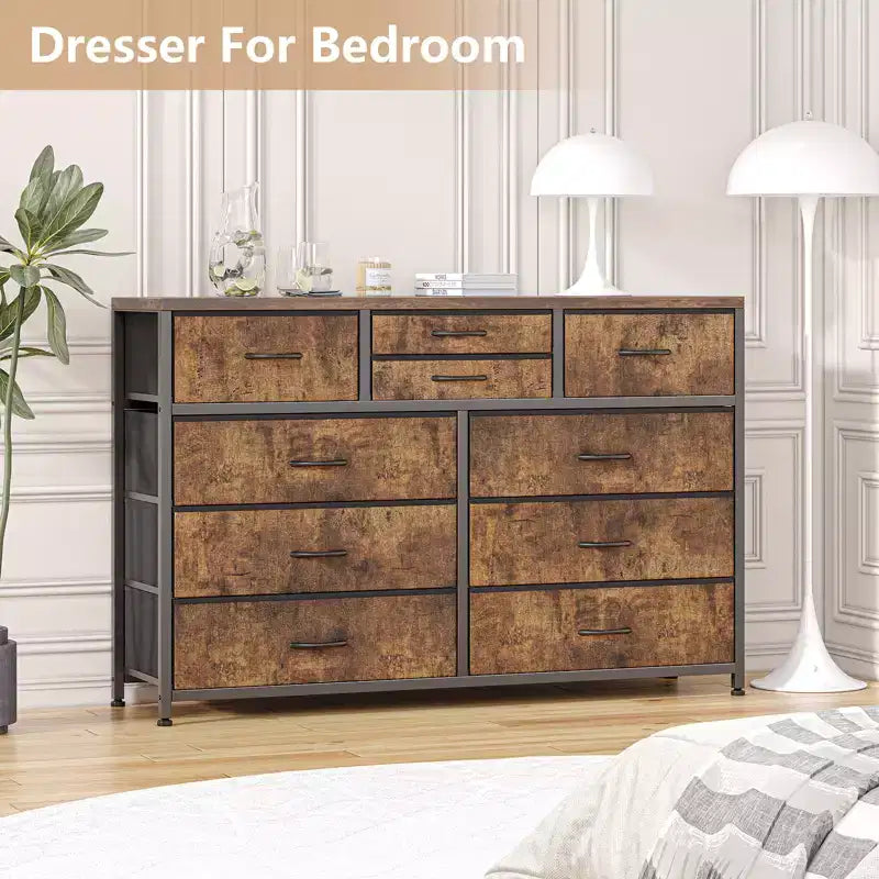 Tiroirs de rangement, commode 10 tiroirs, meuble TV moderne, espace de rangement spacieux, convient pour la chambre à coucher, le couloir, l'entrée