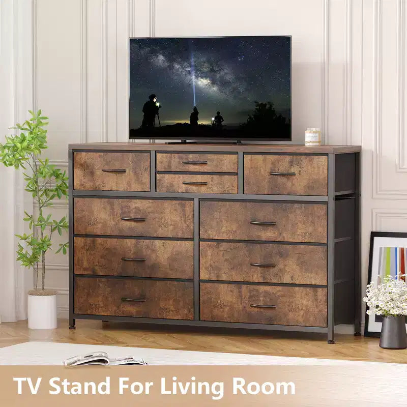 Tiroirs de rangement, commode 10 tiroirs, meuble TV moderne, espace de rangement spacieux, convient pour la chambre à coucher, le couloir, l'entrée