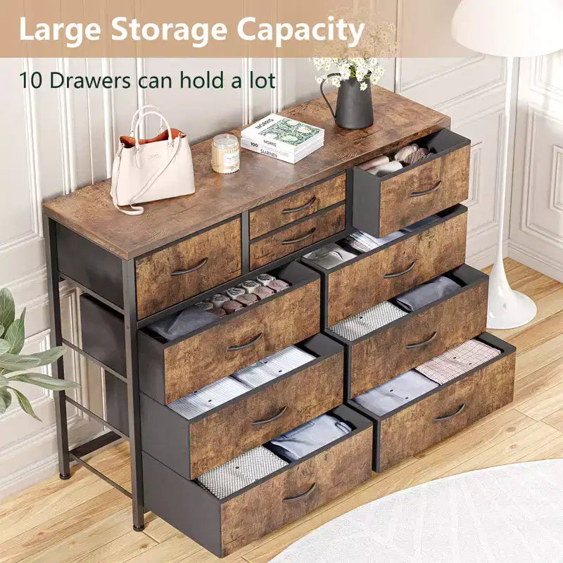 Tiroirs de rangement, commode 10 tiroirs, meuble TV moderne, espace de rangement spacieux, convient pour la chambre à coucher, le couloir, l'entrée
