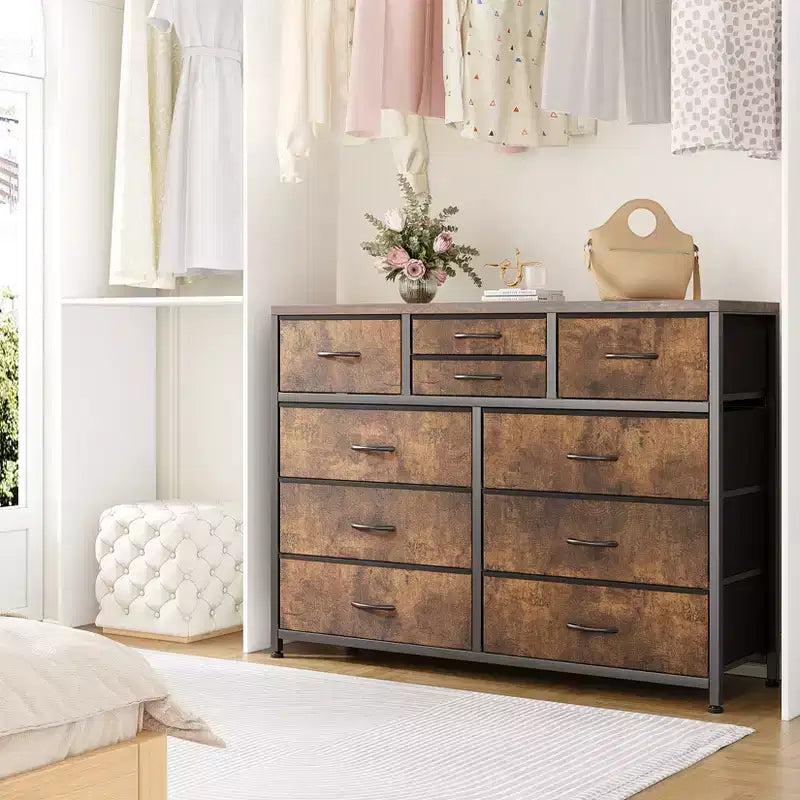 Tiroirs de rangement, commode 10 tiroirs, meuble TV moderne, espace de rangement spacieux, convient pour la chambre à coucher, le couloir, l'entrée