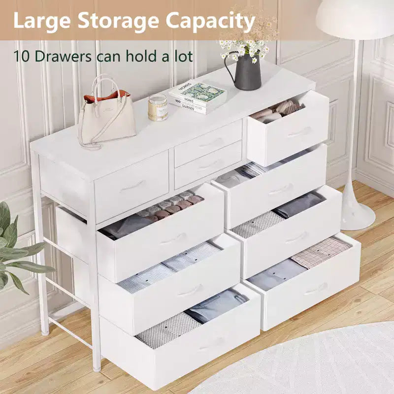 Tiroirs de rangement, commode 10 tiroirs, meuble TV moderne, espace de rangement spacieux, convient pour la chambre à coucher, le couloir, l'entrée