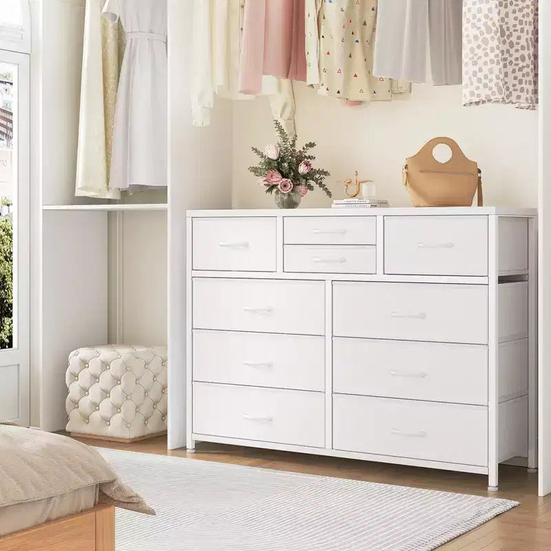Tiroirs de rangement, commode 10 tiroirs, meuble TV moderne, espace de rangement spacieux, convient pour la chambre à coucher, le couloir, l'entrée