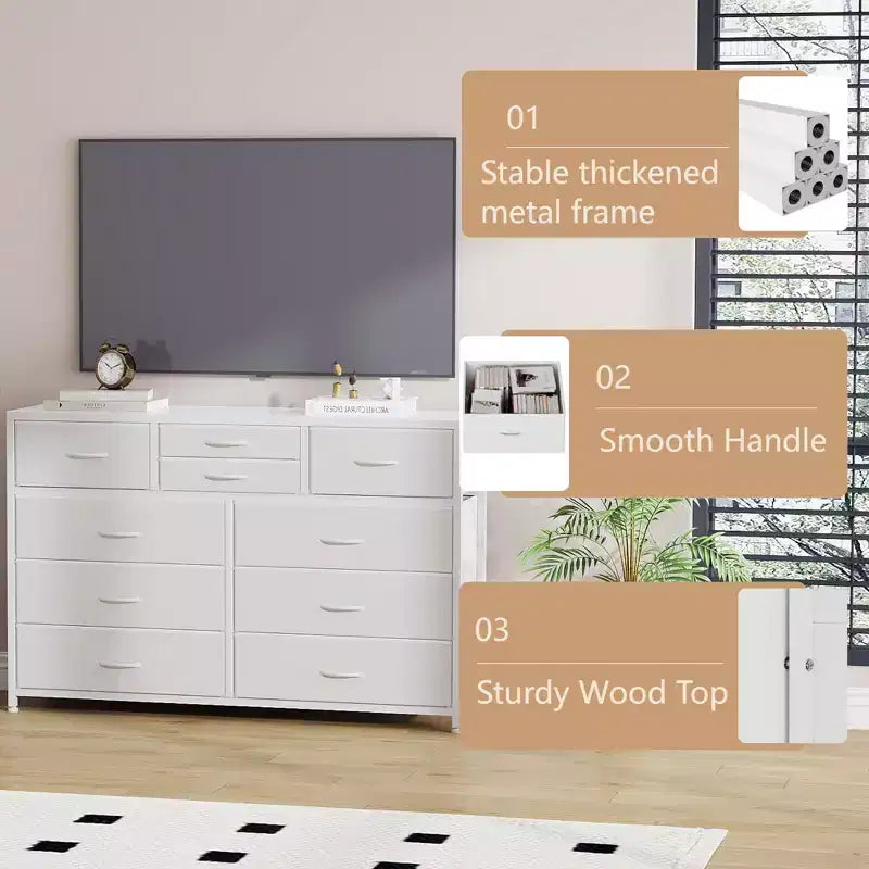 Tiroirs de rangement, commode 10 tiroirs, meuble TV moderne, espace de rangement spacieux, convient pour la chambre à coucher, le couloir, l'entrée