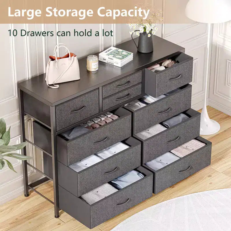 Tiroirs de rangement, commode 10 tiroirs, meuble TV moderne, espace de rangement spacieux, convient pour la chambre à coucher, le couloir, l'entrée