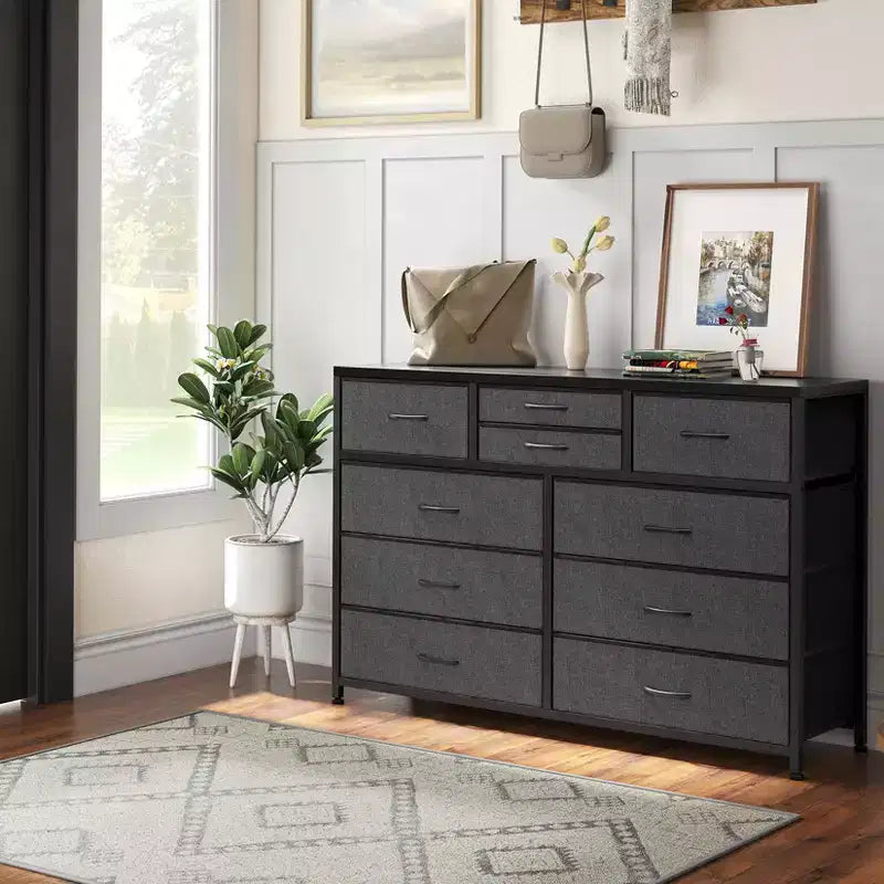 Tiroirs de rangement, commode 10 tiroirs, meuble TV moderne, espace de rangement spacieux, convient pour la chambre à coucher, le couloir, l'entrée