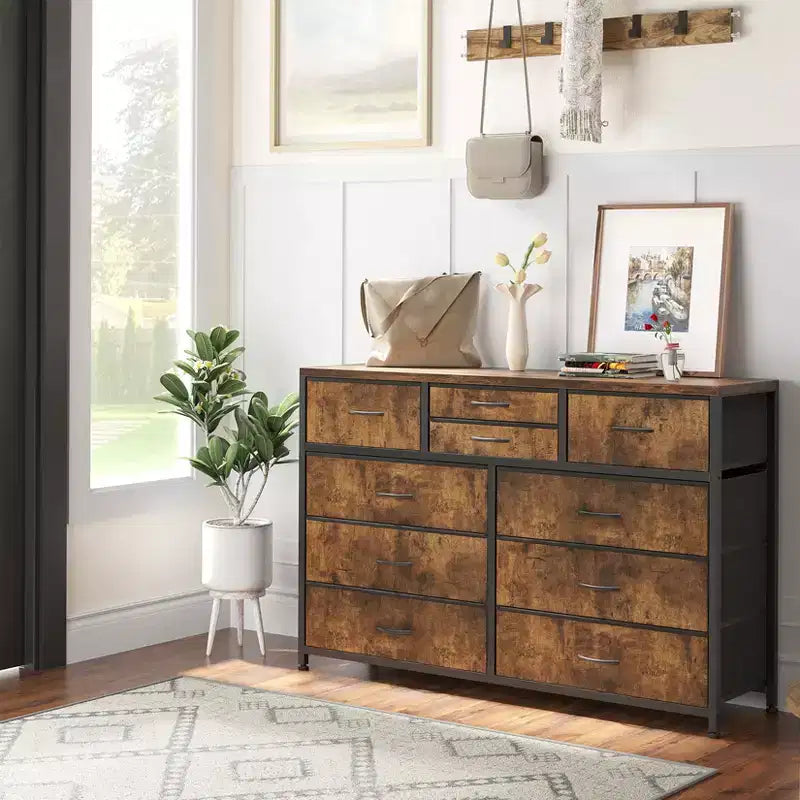 Tiroirs de rangement, commode 10 tiroirs, meuble TV moderne, espace de rangement spacieux, convient pour la chambre à coucher, le couloir, l'entrée