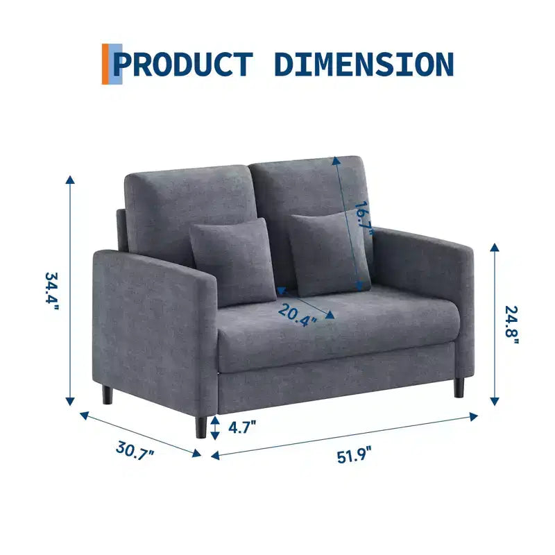 Causeuse compacte 52 po en tissu Teddy, fauteuil d'appoint et canapé à assemblage sans outils pour petits espaces, salon et chambre à coucher