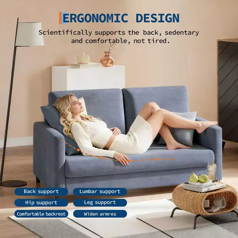Causeuse compacte 52 po en tissu Teddy, fauteuil d'appoint et canapé à assemblage sans outils pour petits espaces, salon et chambre à coucher