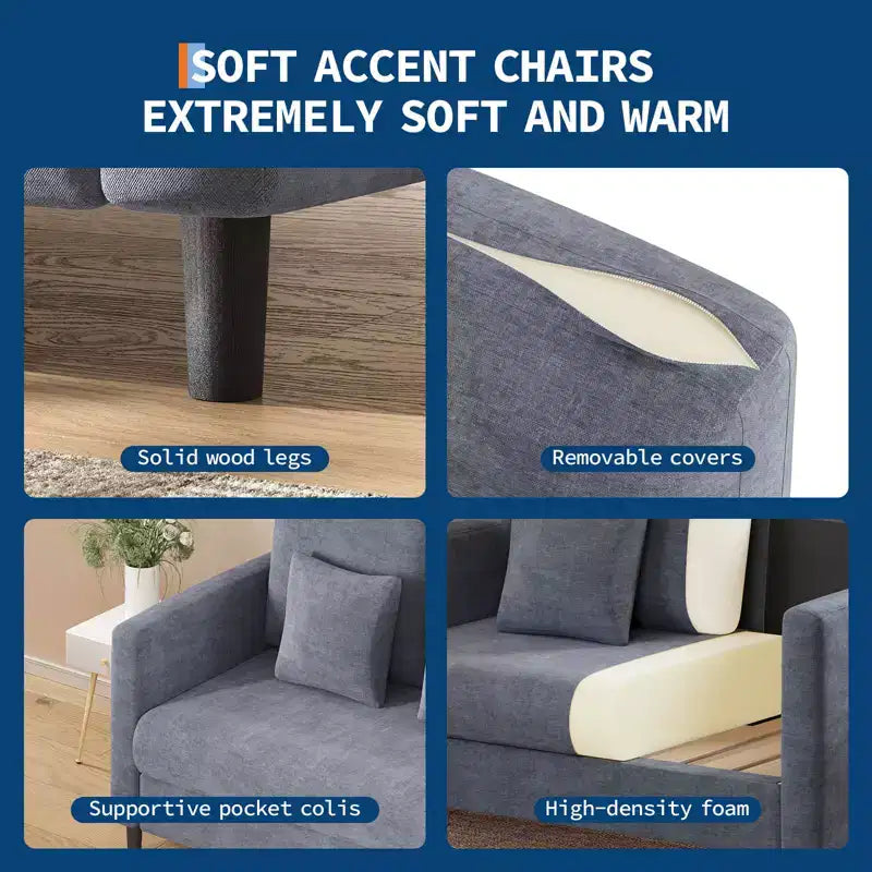 Causeuse compacte 52 po en tissu Teddy, fauteuil d'appoint et canapé à assemblage sans outils pour petits espaces, salon et chambre à coucher