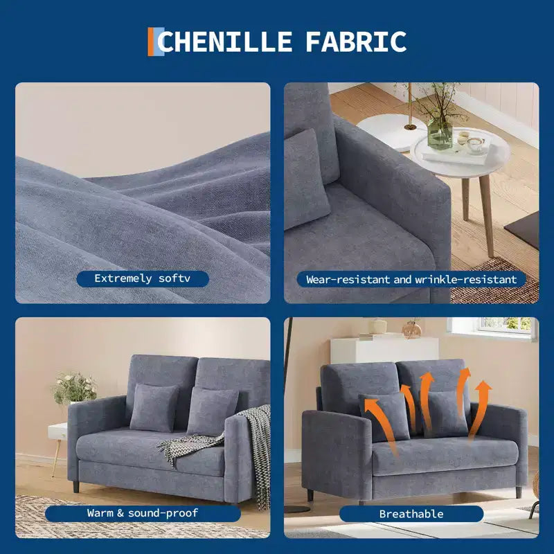 Causeuse compacte 52 po en tissu Teddy, fauteuil d'appoint et canapé à assemblage sans outils pour petits espaces, salon et chambre à coucher