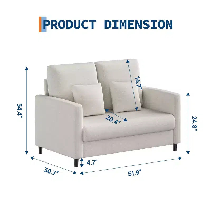 Causeuse compacte 52 po en tissu Teddy, fauteuil d'appoint et canapé à assemblage sans outils pour petits espaces, salon et chambre à coucher