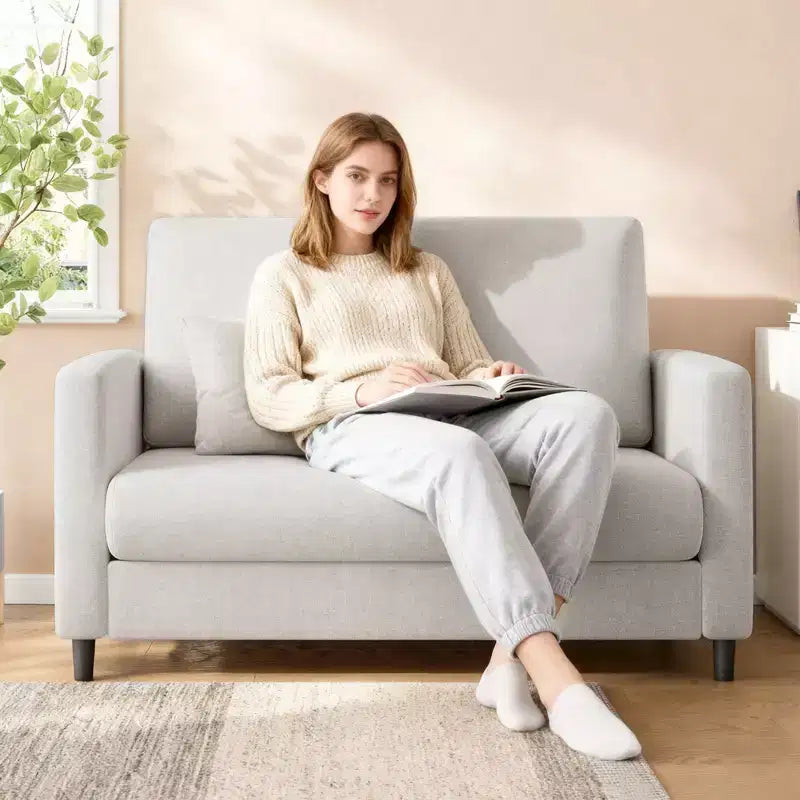 Causeuse compacte 52 po en tissu Teddy, fauteuil d'appoint et canapé à assemblage sans outils pour petits espaces, salon et chambre à coucher