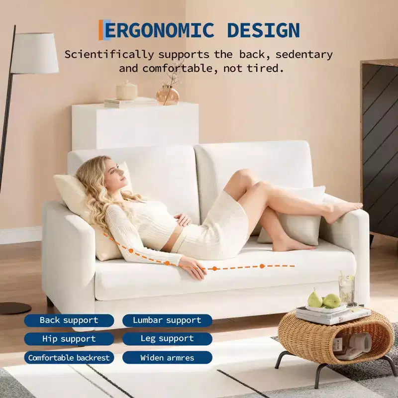 Causeuse compacte 52 po en tissu Teddy, fauteuil d'appoint et canapé à assemblage sans outils pour petits espaces, salon et chambre à coucher