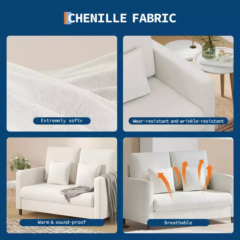 Causeuse compacte 52 po en tissu Teddy, fauteuil d'appoint et canapé à assemblage sans outils pour petits espaces, salon et chambre à coucher