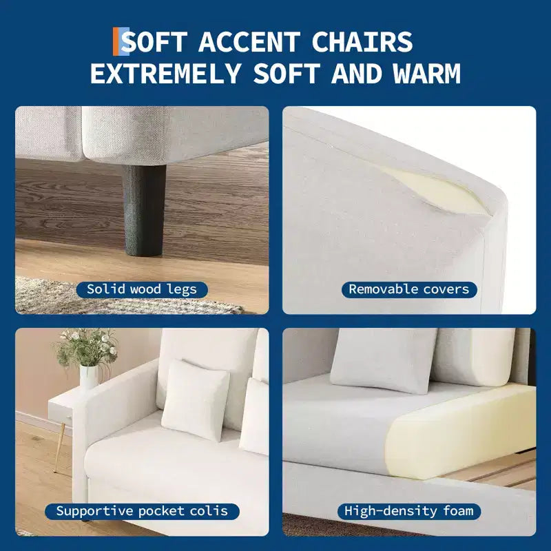 Causeuse compacte 52 po en tissu Teddy, fauteuil d'appoint et canapé à assemblage sans outils pour petits espaces, salon et chambre à coucher