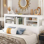 Famapy White Full/ Queen Size Headboard,App-Controlled LED Lights,Adjustable Shelves,Smart Bedroom Storage Solution