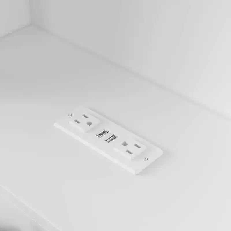 Tête de lit Famapy blanche taille double/grand lit, lumières LED contrôlées par application, étagères réglables, solution de rangement intelligente pour chambre à coucher