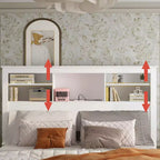 Tête de lit Famapy blanche taille double/grand lit, lumières LED contrôlées par application, étagères réglables, solution de rangement intelligente pour chambre à coucher
