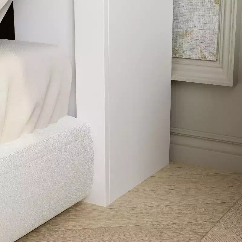 Tête de lit Famapy blanche taille double/grand lit, lumières LED contrôlées par application, étagères réglables, solution de rangement intelligente pour chambre à coucher