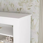 Tête de lit Famapy blanche taille double/grand lit, lumières LED contrôlées par application, étagères réglables, solution de rangement intelligente pour chambre à coucher