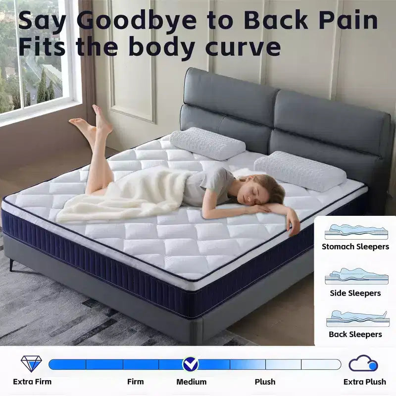 Matelas Okak Medium Ferme avec Mousse à Mémoire de Forme, Matelas Hybride avec Ressorts Ensachés, Matelas en Boîte pour Maison, Hôtel, Appartement